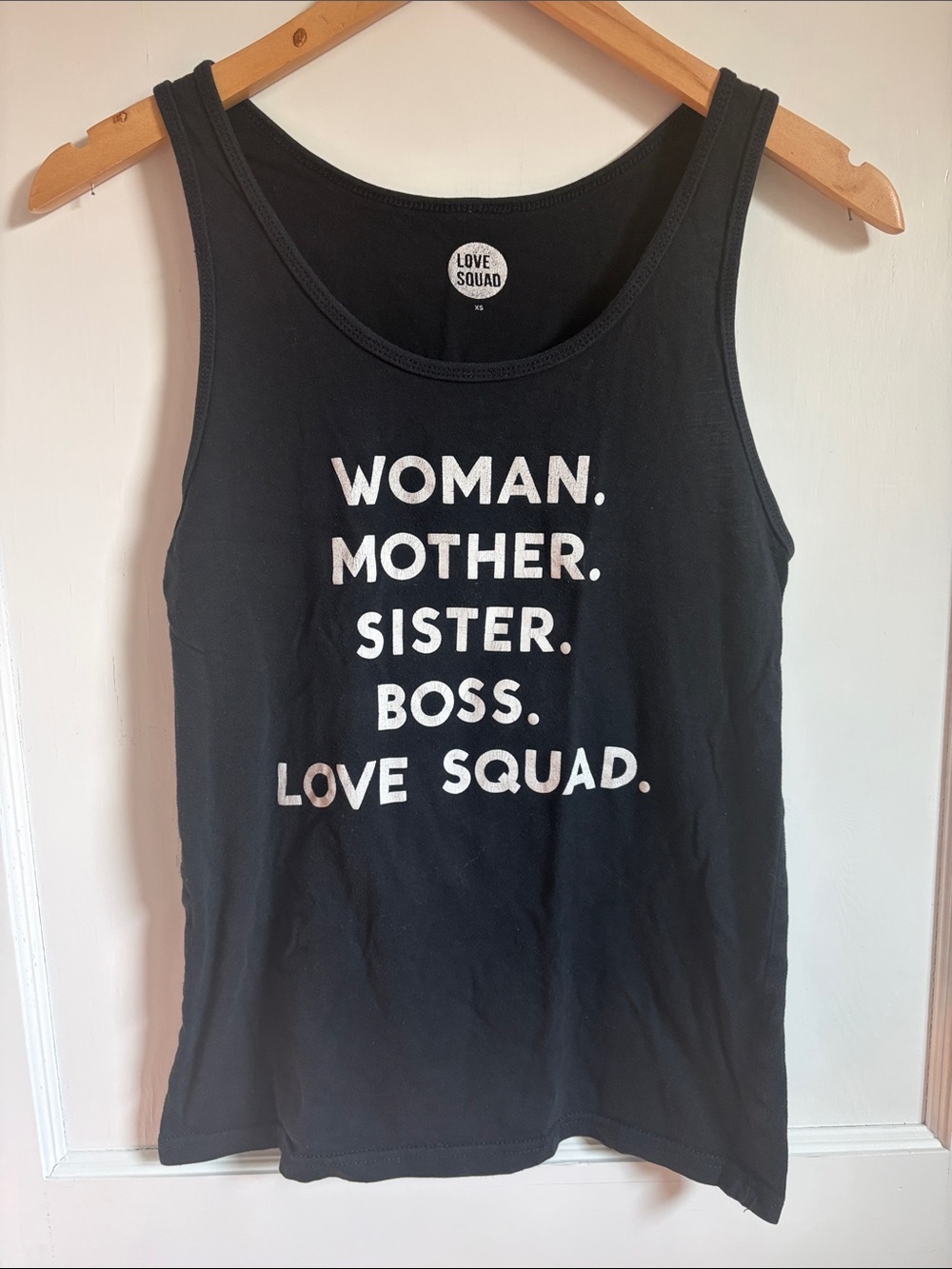 Love Squad Black Tank with White Empowerment Text - XS